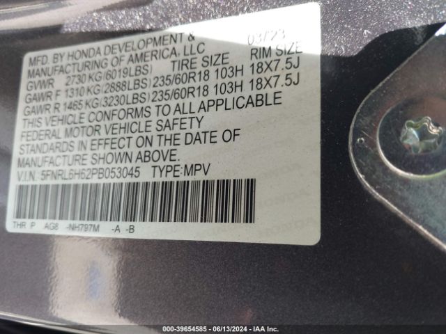 Photo 8 VIN: 5FNRL6H62PB053045 - HONDA ODYSSEY 