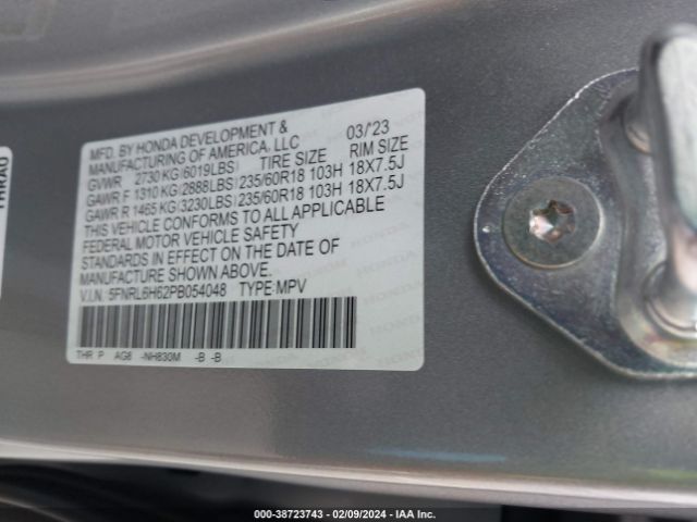 Photo 8 VIN: 5FNRL6H62PB054048 - HONDA ODYSSEY 