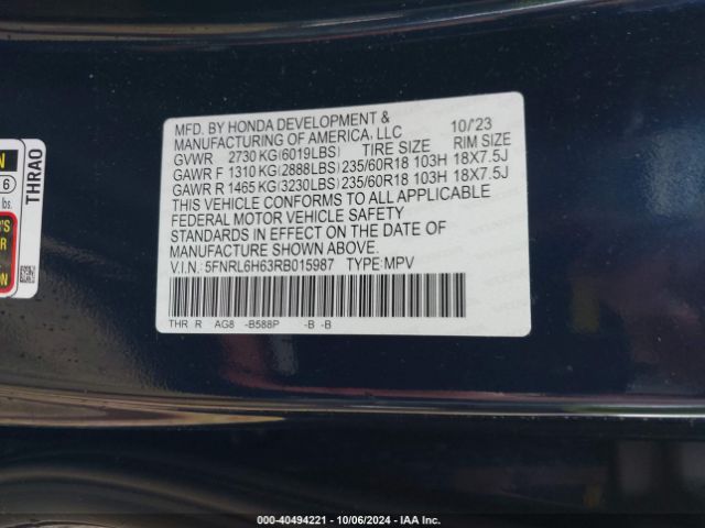 Photo 8 VIN: 5FNRL6H63RB015987 - HONDA ODYSSEY 