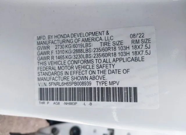 Photo 8 VIN: 5FNRL6H65PB008939 - HONDA ODYSSEY 