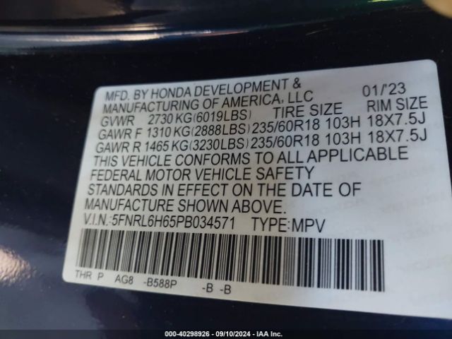 Photo 8 VIN: 5FNRL6H65PB034571 - HONDA ODYSSEY 