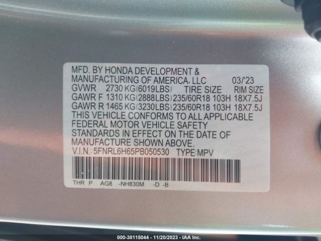 Photo 8 VIN: 5FNRL6H65PB050530 - HONDA ODYSSEY 