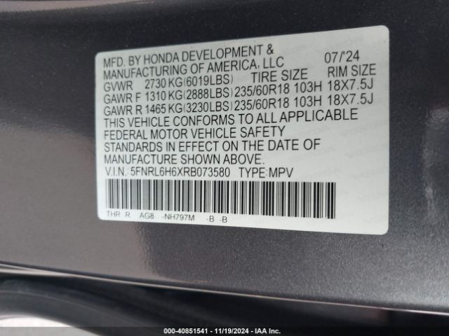 Photo 8 VIN: 5FNRL6H6XRB073580 - HONDA ODYSSEY 