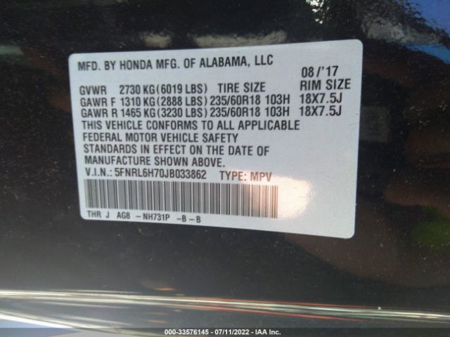 Photo 8 VIN: 5FNRL6H70JB033862 - HONDA ODYSSEY 