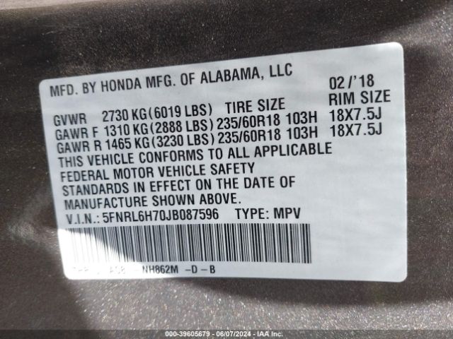 Photo 8 VIN: 5FNRL6H70JB087596 - HONDA ODYSSEY 