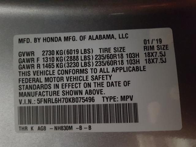 Photo 9 VIN: 5FNRL6H70KB075496 - HONDA ODYSSEY EX 