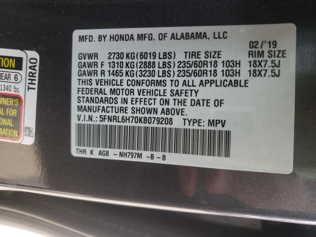 Photo 9 VIN: 5FNRL6H70KB079208 - HONDA ODYSSEY EX 