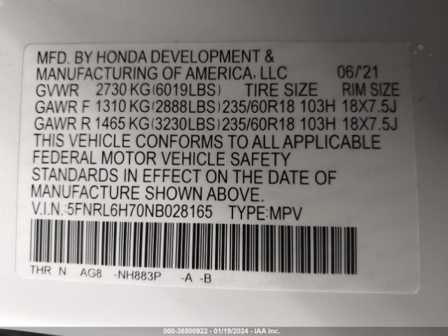 Photo 8 VIN: 5FNRL6H70NB028165 - HONDA ODYSSEY 