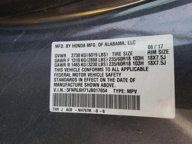 Photo 9 VIN: 5FNRL6H71JB017654 - HONDA ODYSSEY EX 