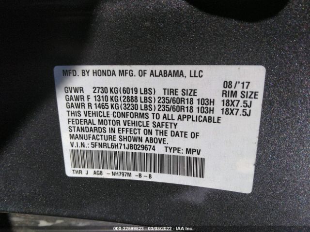 Photo 8 VIN: 5FNRL6H71JB029674 - HONDA ODYSSEY 