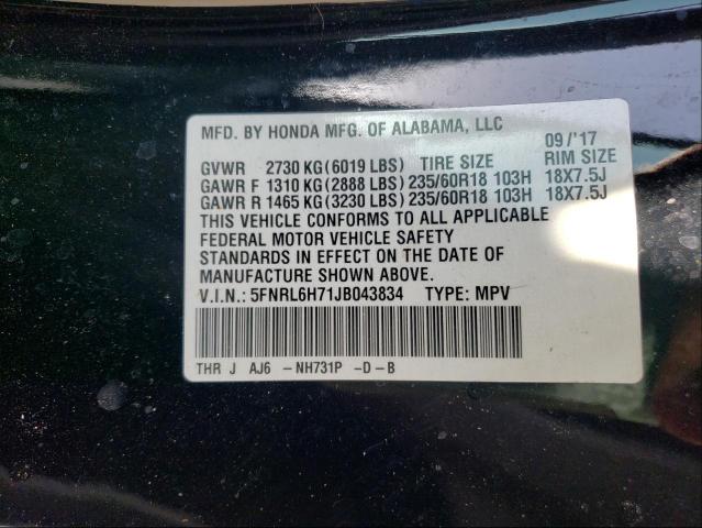 Photo 9 VIN: 5FNRL6H71JB043834 - HONDA ODYSSEY EX 