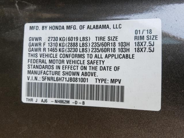 Photo 9 VIN: 5FNRL6H71JB081001 - HONDA ODYSSEY 