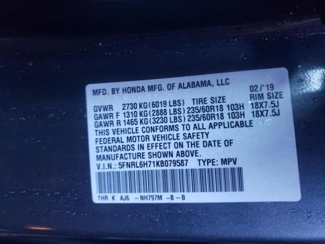 Photo 9 VIN: 5FNRL6H71KB079587 - HONDA ODYSSEY EX 