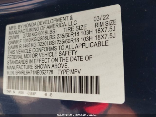 Photo 8 VIN: 5FNRL6H71NB062728 - HONDA ODYSSEY 