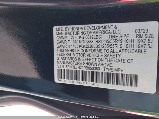 Photo 8 VIN: 5FNRL6H71PB050050 - HONDA ODYSSEY 