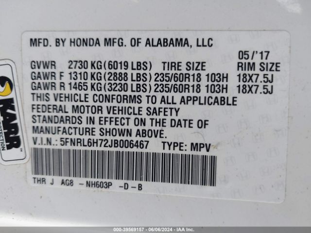 Photo 8 VIN: 5FNRL6H72JB006467 - HONDA ODYSSEY 