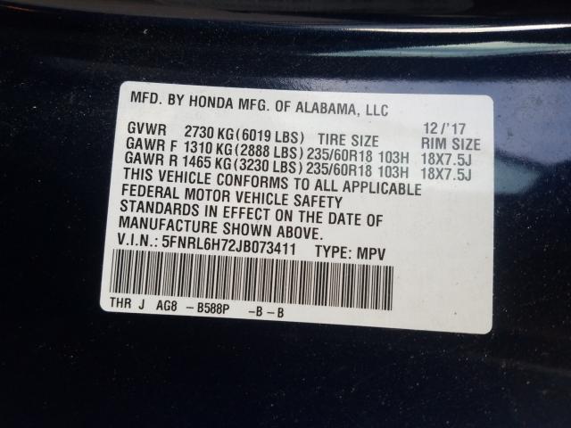 Photo 9 VIN: 5FNRL6H72JB073411 - HONDA ODYSSEY EX 