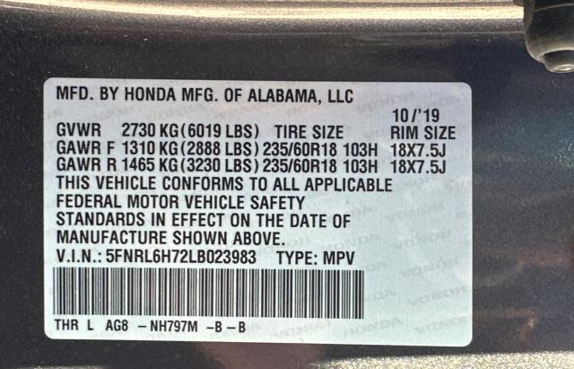 Photo 9 VIN: 5FNRL6H72LB023983 - HONDA ODYSSEY EX 