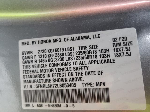 Photo 9 VIN: 5FNRL6H72LB053405 - HONDA ODYSSEY EX 