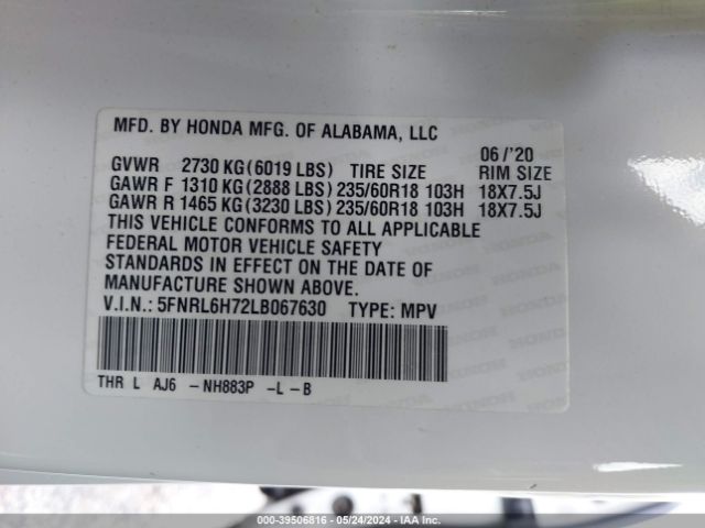 Photo 8 VIN: 5FNRL6H72LB067630 - HONDA ODYSSEY 