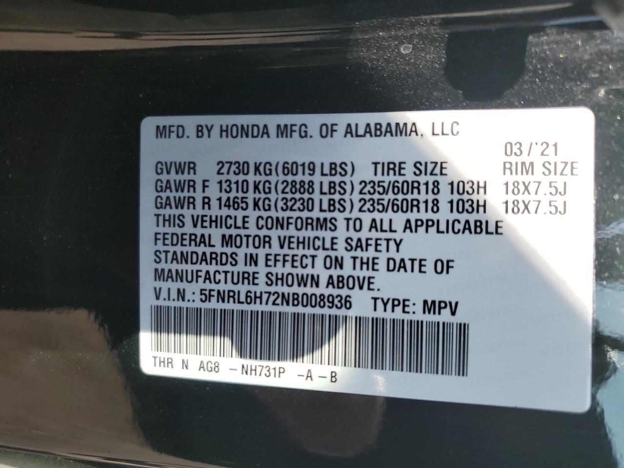 Photo 12 VIN: 5FNRL6H72NB008936 - HONDA ODYSSEY 