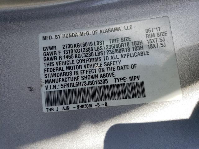 Photo 9 VIN: 5FNRL6H73JB018305 - HONDA ODYSSEY EX 