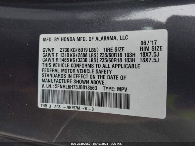 Photo 8 VIN: 5FNRL6H73JB018563 - HONDA ODYSSEY 