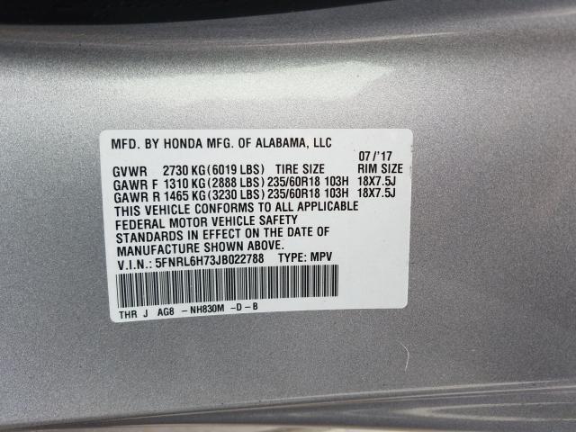 Photo 9 VIN: 5FNRL6H73JB022788 - HONDA ODYSSEY EX 