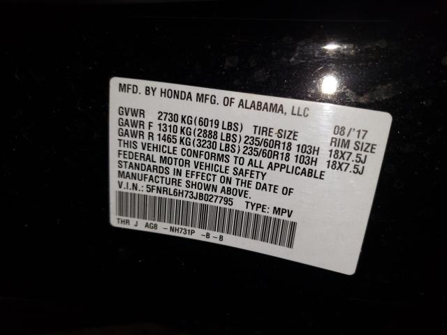 Photo 9 VIN: 5FNRL6H73JB027795 - HONDA ODYSSEY EX 