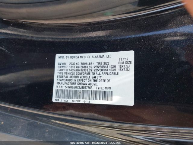 Photo 8 VIN: 5FNRL6H73JB067763 - HONDA ODYSSEY 