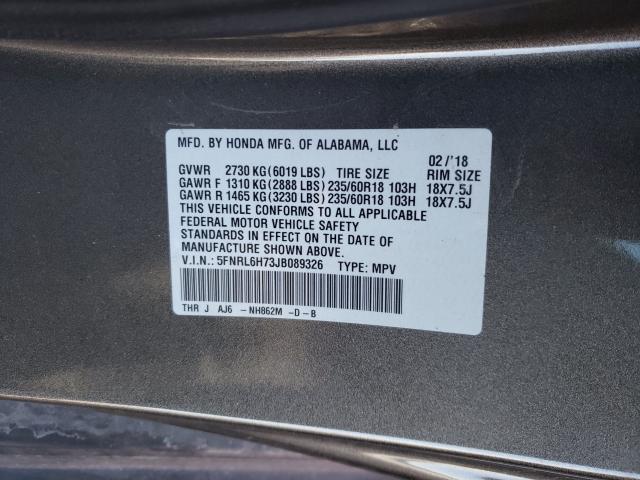 Photo 9 VIN: 5FNRL6H73JB089326 - HONDA ODYSSEY EX 