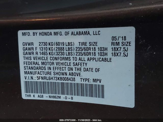 Photo 8 VIN: 5FNRL6H73KB008438 - HONDA ODYSSEY 