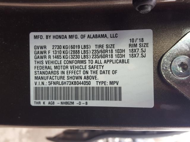 Photo 9 VIN: 5FNRL6H73KB044050 - HONDA ODYSSEY EX 