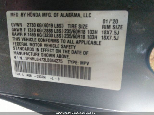 Photo 8 VIN: 5FNRL6H73LB044275 - HONDA ODYSSEY 