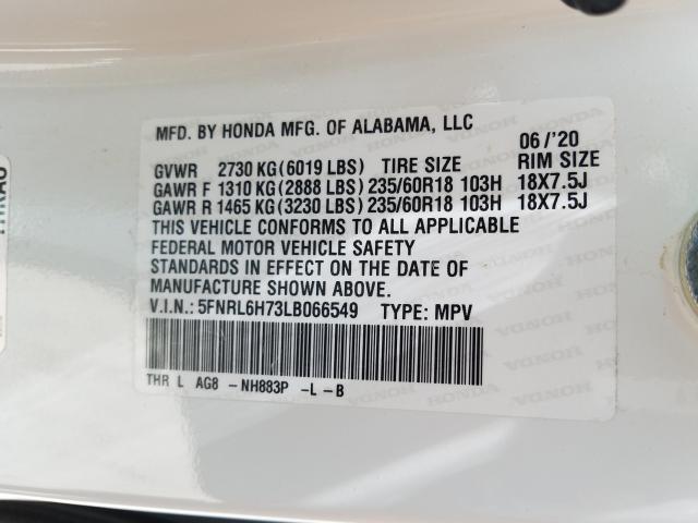 Photo 9 VIN: 5FNRL6H73LB066549 - HONDA ODYSSEY EX 