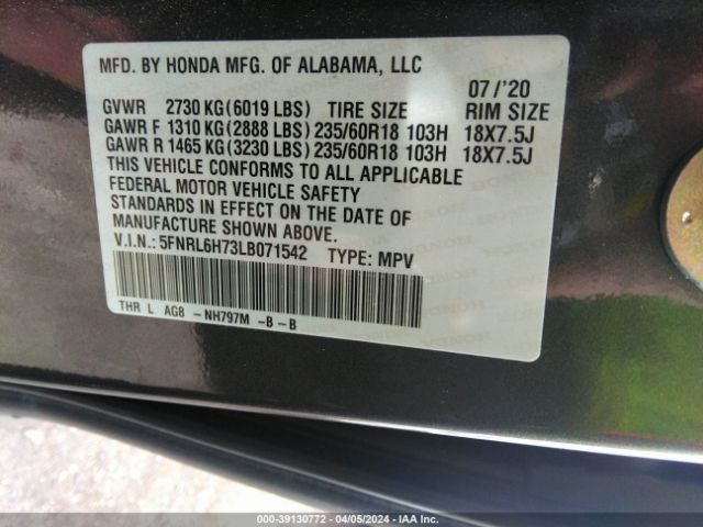 Photo 8 VIN: 5FNRL6H73LB071542 - HONDA ODYSSEY 