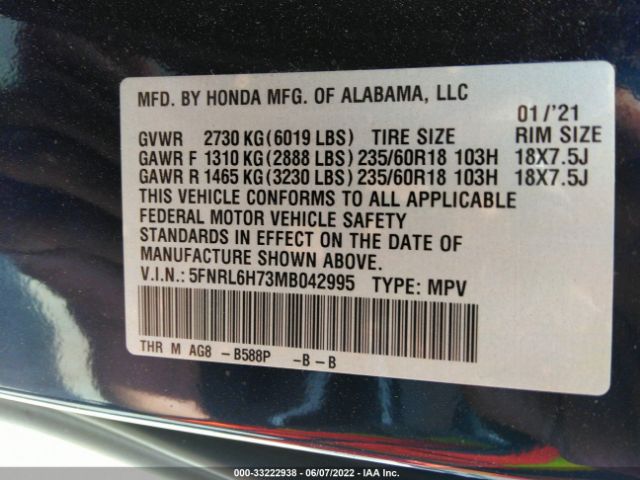 Photo 8 VIN: 5FNRL6H73MB042995 - HONDA ODYSSEY 