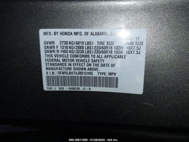 Photo 8 VIN: 5FNRL6H74JB012495 - HONDA ODYSSEY 