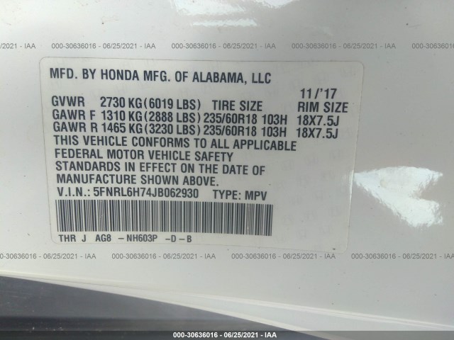 Photo 8 VIN: 5FNRL6H74JB062930 - HONDA ODYSSEY 