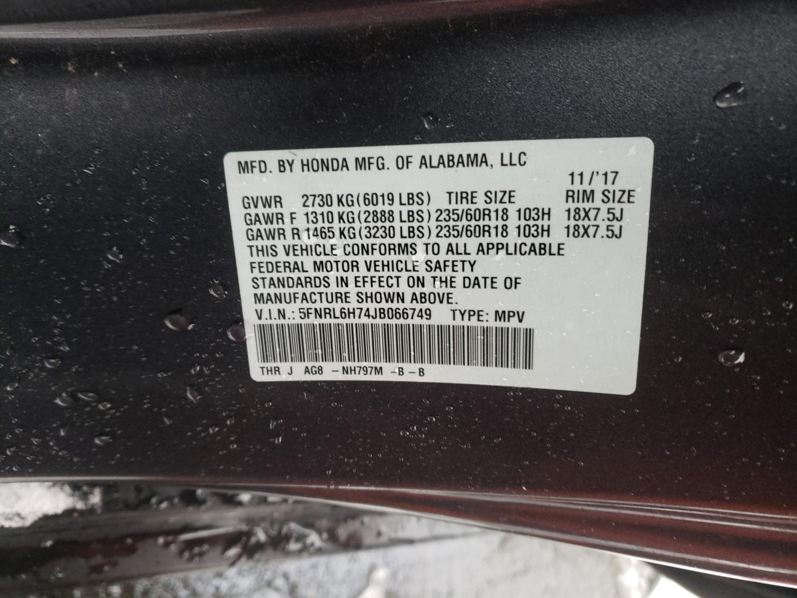 Photo 9 VIN: 5FNRL6H74JB066749 - HONDA ODYSSEY EX 