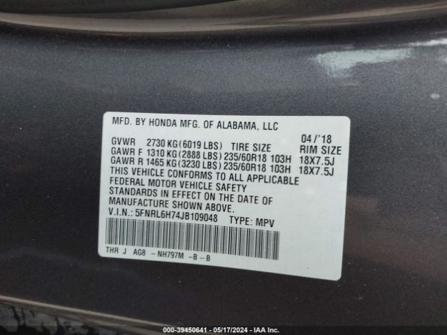 Photo 8 VIN: 5FNRL6H74JB109048 - HONDA ODYSSEY 