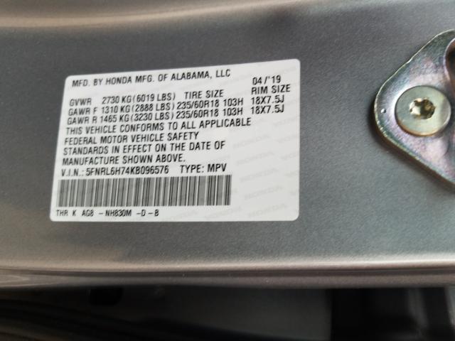 Photo 9 VIN: 5FNRL6H74KB096576 - HONDA ODYSSEY EX 