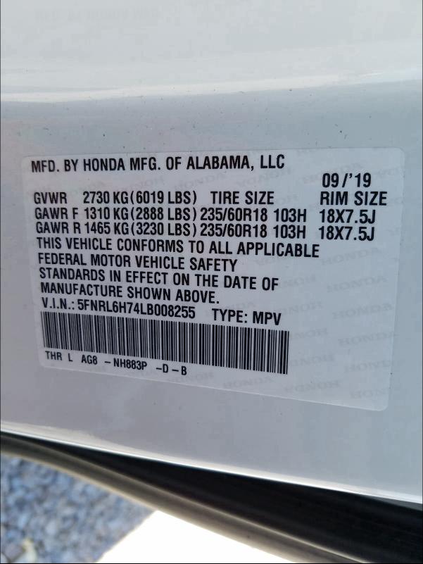 Photo 9 VIN: 5FNRL6H74LB008255 - HONDA ODYSSEY EX 