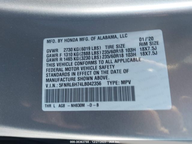 Photo 8 VIN: 5FNRL6H74LB042356 - HONDA ODYSSEY 