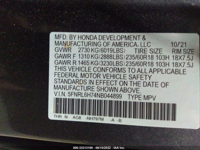 Photo 8 VIN: 5FNRL6H74NB044899 - HONDA ODYSSEY 