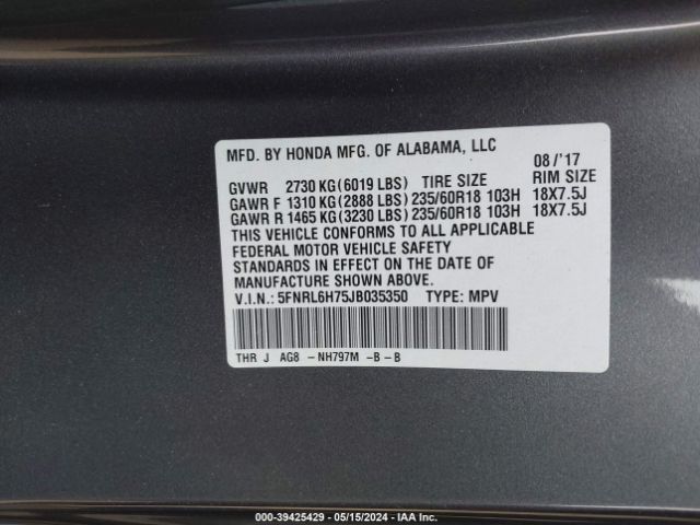 Photo 8 VIN: 5FNRL6H75JB035350 - HONDA ODYSSEY 