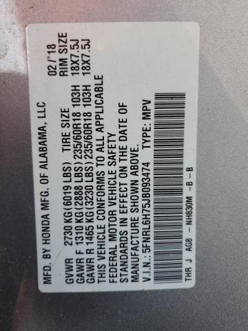 Photo 12 VIN: 5FNRL6H75JB093474 - HONDA ODYSSEY EX 