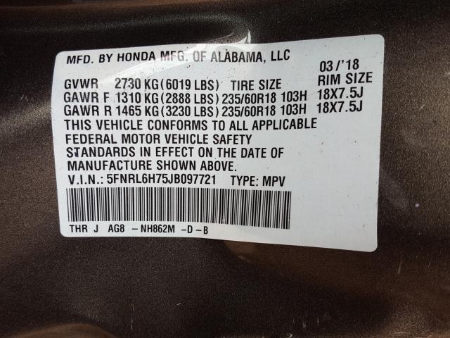 Photo 9 VIN: 5FNRL6H75JB097721 - HONDA ODYSSEY EX 