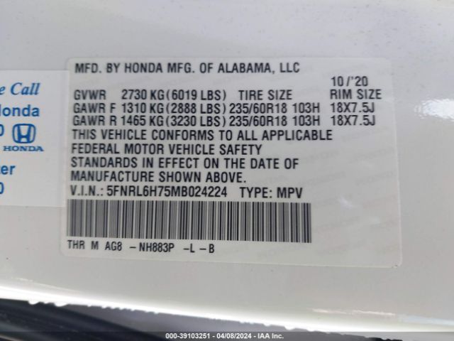 Photo 8 VIN: 5FNRL6H75MB024224 - HONDA ODYSSEY 