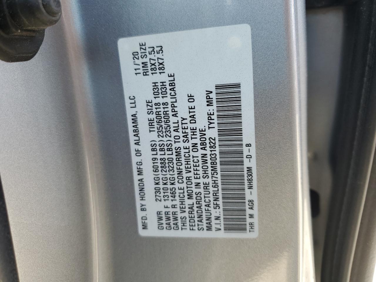 Photo 12 VIN: 5FNRL6H75MB031822 - HONDA ODYSSEY 